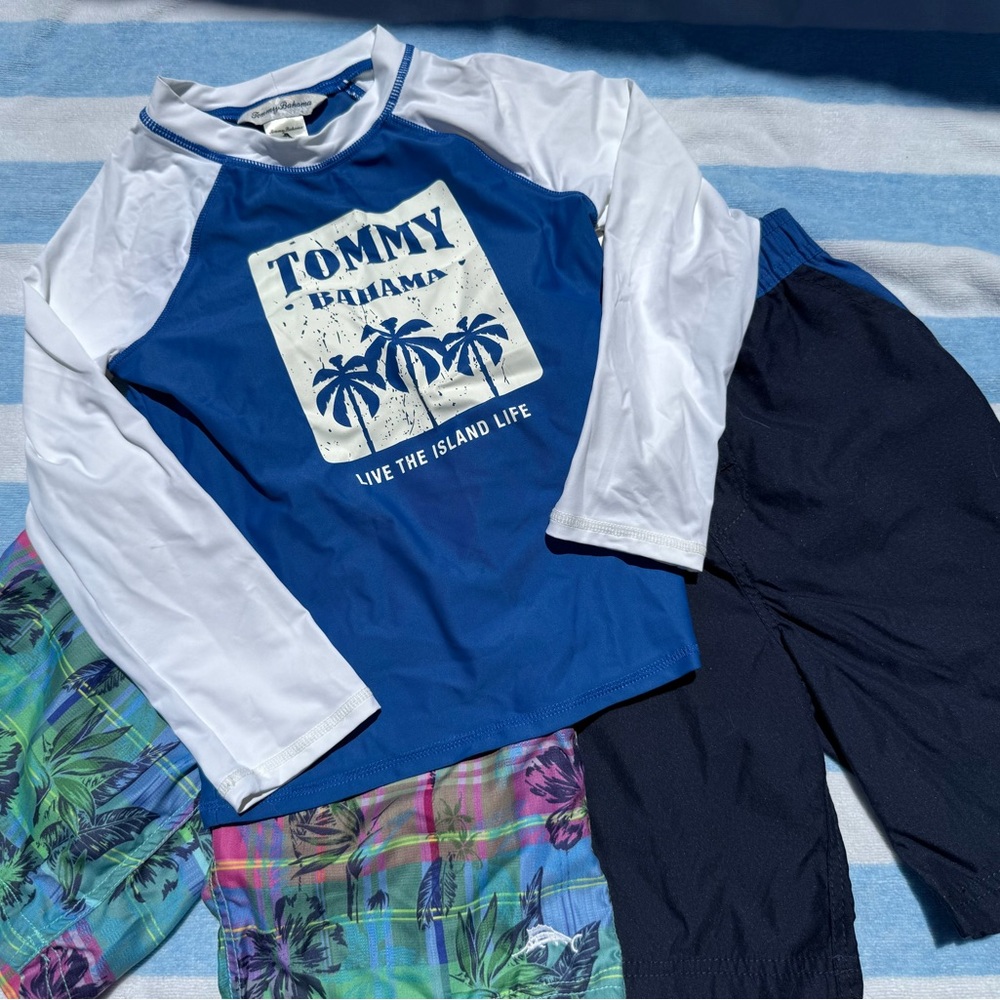 Tommy Bahama Blue and White Rashguard Swim Top